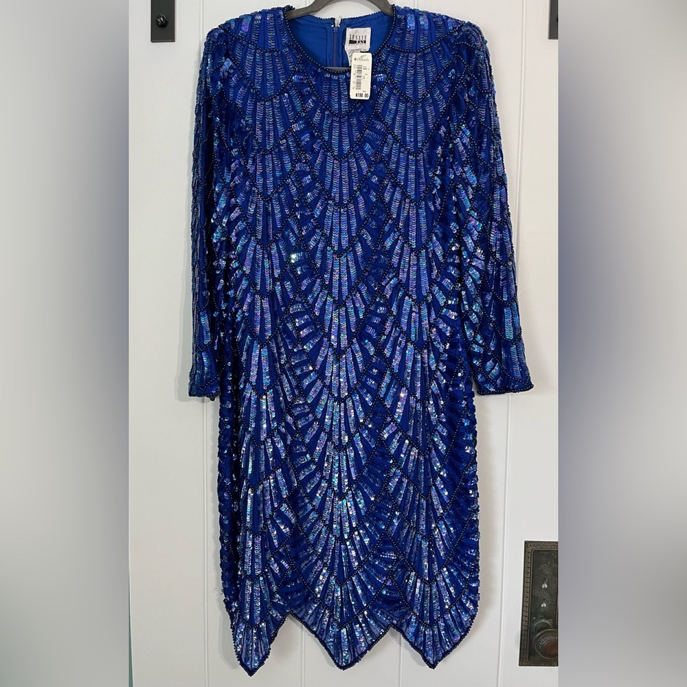 BRAND NEW Vintage Leslie Fay Cobalt Sequin Dress